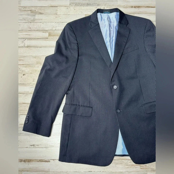 Tommy Hilfiger Jacket Black Striped 100% Wool Twill Blazer Sport Coat 44L - Picture 3 of 12